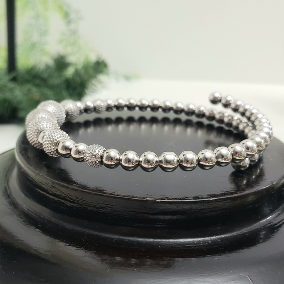 Quality Silver Metal Studded Ball Beaded Wrap Bracelet - Picture 3 of 5